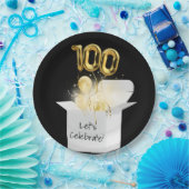 白いボックスの100誕生日金ゴールドバルーン ペーパープレート (パーティー)