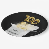 白いボックスの100誕生日金ゴールドバルーン ペーパープレート (アングル)