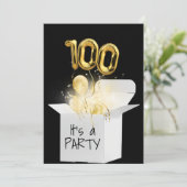 白いボックスの100誕生日金ゴールドバルーン 招待状 (スタンド正面)