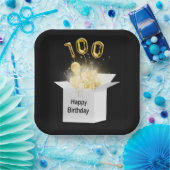 白いボックスの100金ゴールド誕生日バルーン ペーパープレート (パーティー)