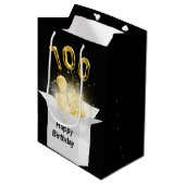 白いボックスの100金ゴールド誕生日バルーン ミディアムペーパーバッグ (正面アングル)