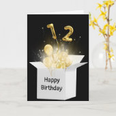 白いボックスの12誕生日バルーン カード (黄色い花)