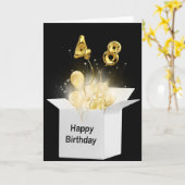 白いボックスカードに48誕生日のバルーン カード (黄色い花)