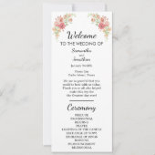 白いボホ・ウォータカラーの花のウェディングプログラムカード 招待状 (正面)