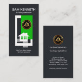 白いボーダー木造家屋のRebarsの緑の木のブロック 名刺 (正面/裏面)