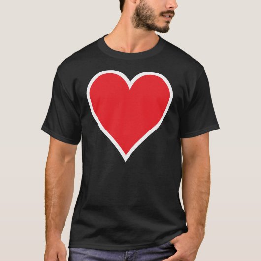 白いボーダーTシャツが付いているCMYKの赤いハート Tシャツ (正面)