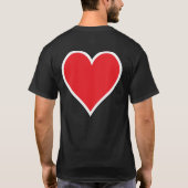 白いボーダーTシャツが付いているCMYKの赤いハート Tシャツ (裏面)