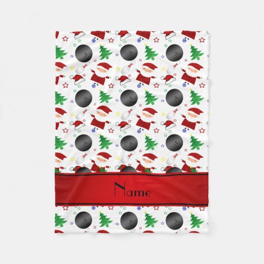 白いボーリングパーソナライズされたのクリスマスパターンの名前 フリースブランケット (正面)