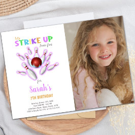 白いボーリング誕生日招待状と写真 招待状