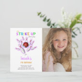 白いボーリング誕生日招待状と写真 招待状 (スタンド正面)