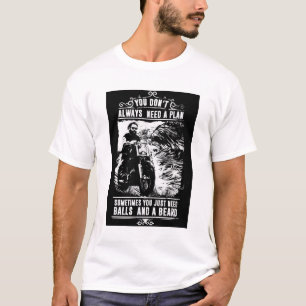 白いボールとヒゲのオートバイグラフィックティー Tシャツ
