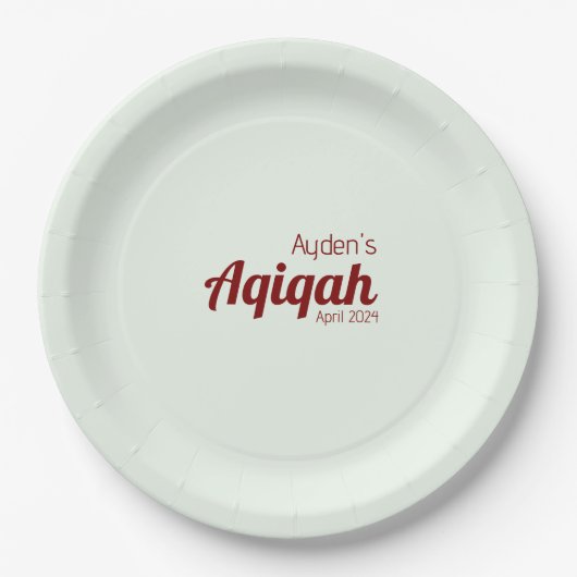 白いボーンズ無地のカラー平野、Aqiqah赤ちゃんシャワー ペーパープレート (正面)