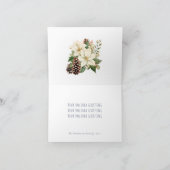 白いポインセチアが青く折りたたまれた シーズンカード (内部)