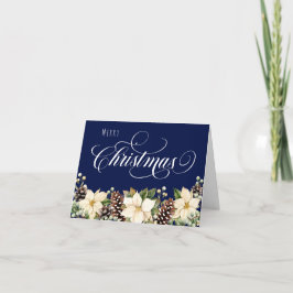 白いポインセチアの青い折りカード シーズンカード