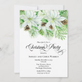 白いポインセチア | 松ぼっくり 松の木のクリスマス パーティー 招待状 (正面)