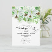 白いポインセチア | 松ぼっくり 松の木のクリスマス パーティー 招待状 (スタンド正面)