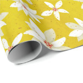 白いポインセチア 赤いアクセント 輝く黄金色の黄色 ラッピングペーパー (ロールコーナー)