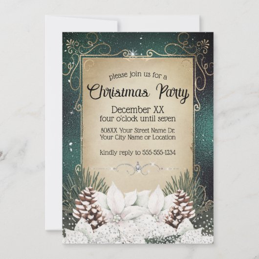 白いポインセティアスとグラマラスな冬のフローラ 招待状 (正面)