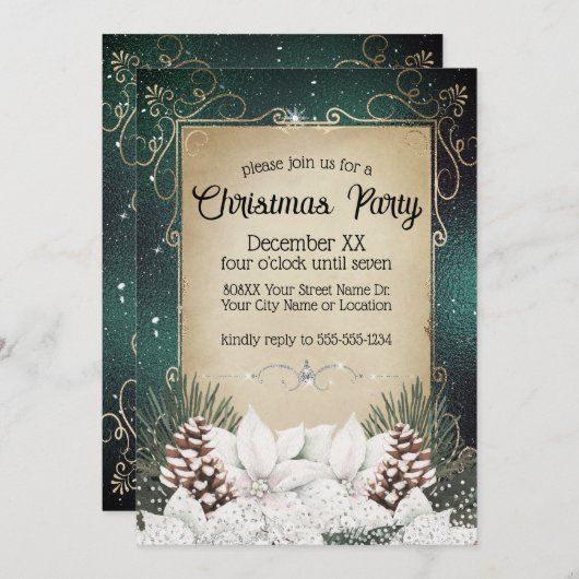 白いポインセティアスとグラマラスな冬のフローラ 招待状 (正面/裏面)