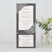 白いポピーとグレーの花柄の結婚式招待状 RSVP 招待状 (スタンド正面)