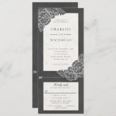 白いポピーとグレーの花柄の結婚式招待状 RSVP 招待状 (正面/裏面)