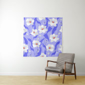 白いポピーの花：手描きの紫の連続パターン タペストリー (インサイチュ)