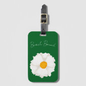 白いポピー花 グリーン ラゲッジタグ (正面縦)
