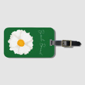 白いポピー花 グリーン ラゲッジタグ (正面横)