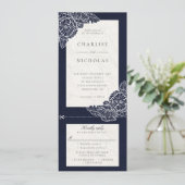 白いポピー ネイビー 花の結婚式招待状 RSVP 招待状 (スタンド正面)