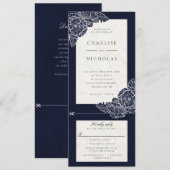 白いポピー ネイビー 花の結婚式招待状 RSVP 招待状 (正面/裏面)