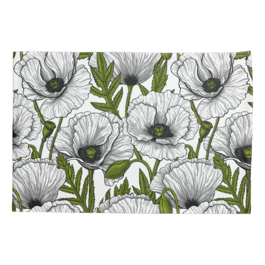 白いポピー 枕カバー (裏面-左)