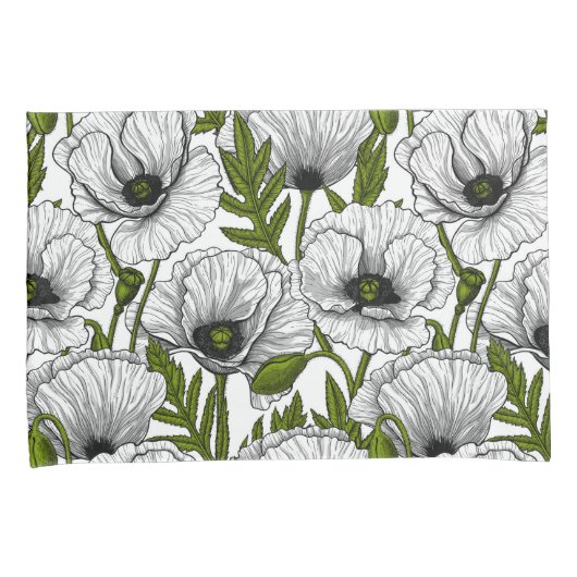 白いポピー 枕カバー (正面右)