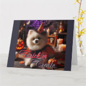 白いポメラニアンのプリントが入ったカード カード (黄色い花)