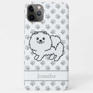 白いポメラニアン かわいい カートゥーン 犬 + 名前 iPhone 11 PRO MAXケース