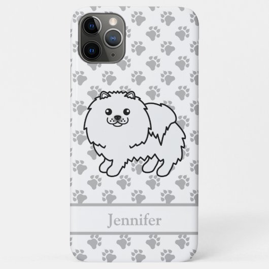 白いポメラニアン かわいい カートゥーン 犬 + 名前 Case-Mate iPhoneケース (裏面)