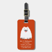 白いポメラニア犬おもしろいとカスタマイズ可能な文字 ラゲッジタグ (正面縦)