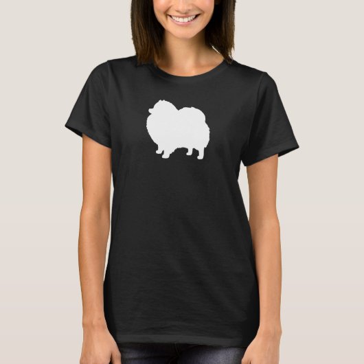 白いポメラニア犬のシルエット Tシャツ (正面)