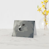 白いポメラニア犬のメッセージカード カード (黄色い花)