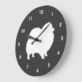 白いポメラニア犬シルエット ラージ壁時計 (傾斜)