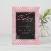 白いポリックドットと朝食ブランチのピンク 招待状 (スタンド正面)