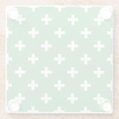 白いポルカが緑に交差 ガラスコースター (裏面)