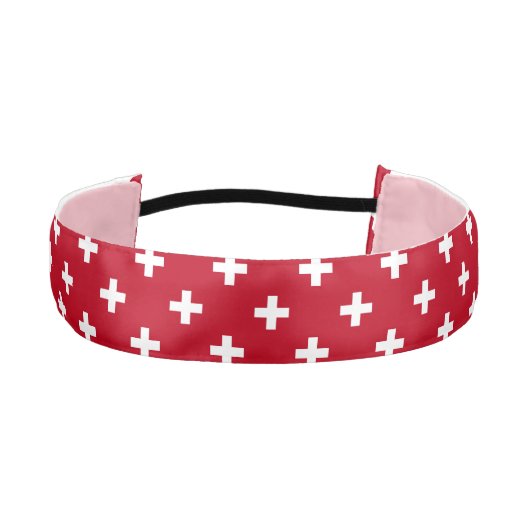 白いポルカが赤に交差 アスレチックヘッドバンド (正面)