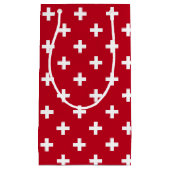 白いポルカが赤に交差 スモールペーパーバッグ (正面)