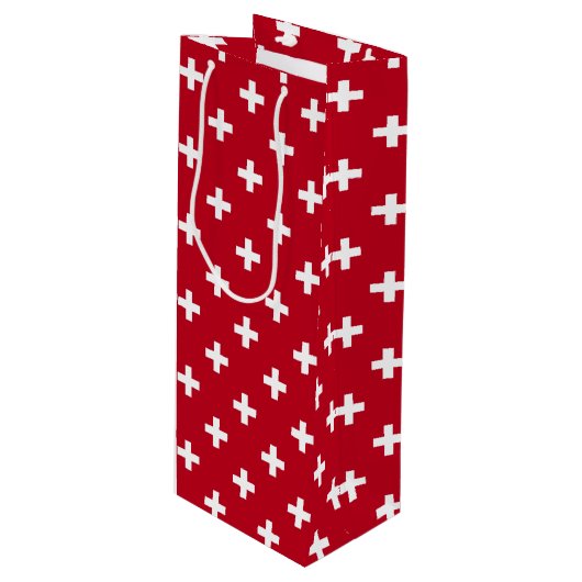 白いポルカが赤に交差 ワインギフトバッグ (正面アングル)
