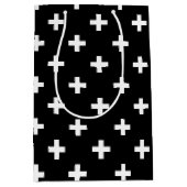 白いポルカが黒に交差 ミディアムペーパーバッグ (正面)