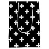 白いポルカが黒に交差 ミディアムペーパーバッグ (裏面)