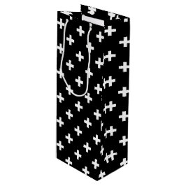 白いポルカが黒に交差 ワインギフトバッグ