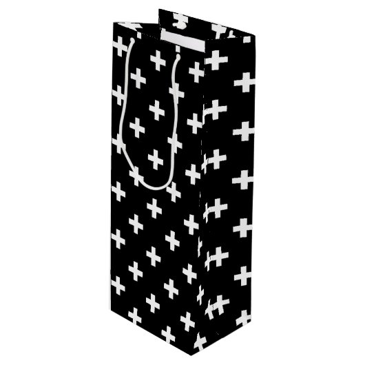 白いポルカが黒に交差 ワインギフトバッグ (正面アングル)