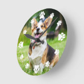 白いポープリントあなたのペットの写真を追加 ラウンド壁時計 (傾斜)