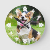 白いポープリントあなたのペットの写真を追加 ラウンド壁時計 (正面)